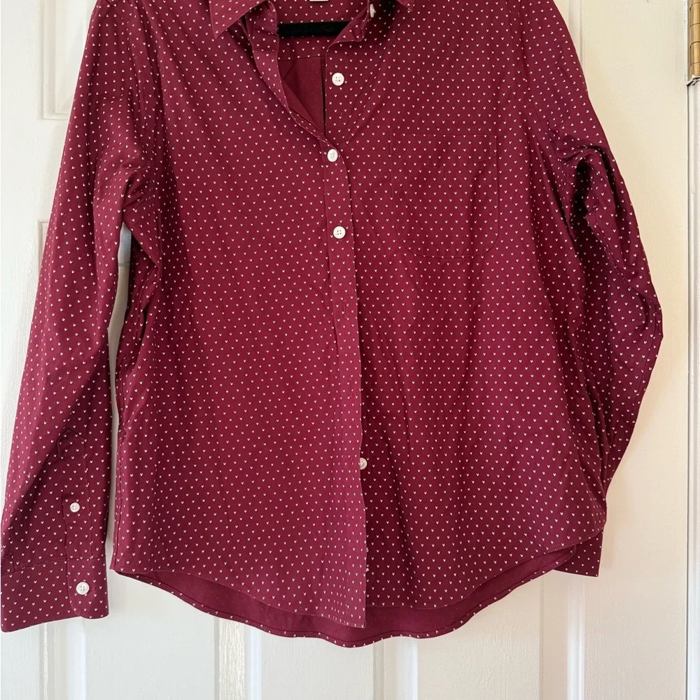 L.L. Bean Burgundy Shirt with White Dots - Picture 1 of 3